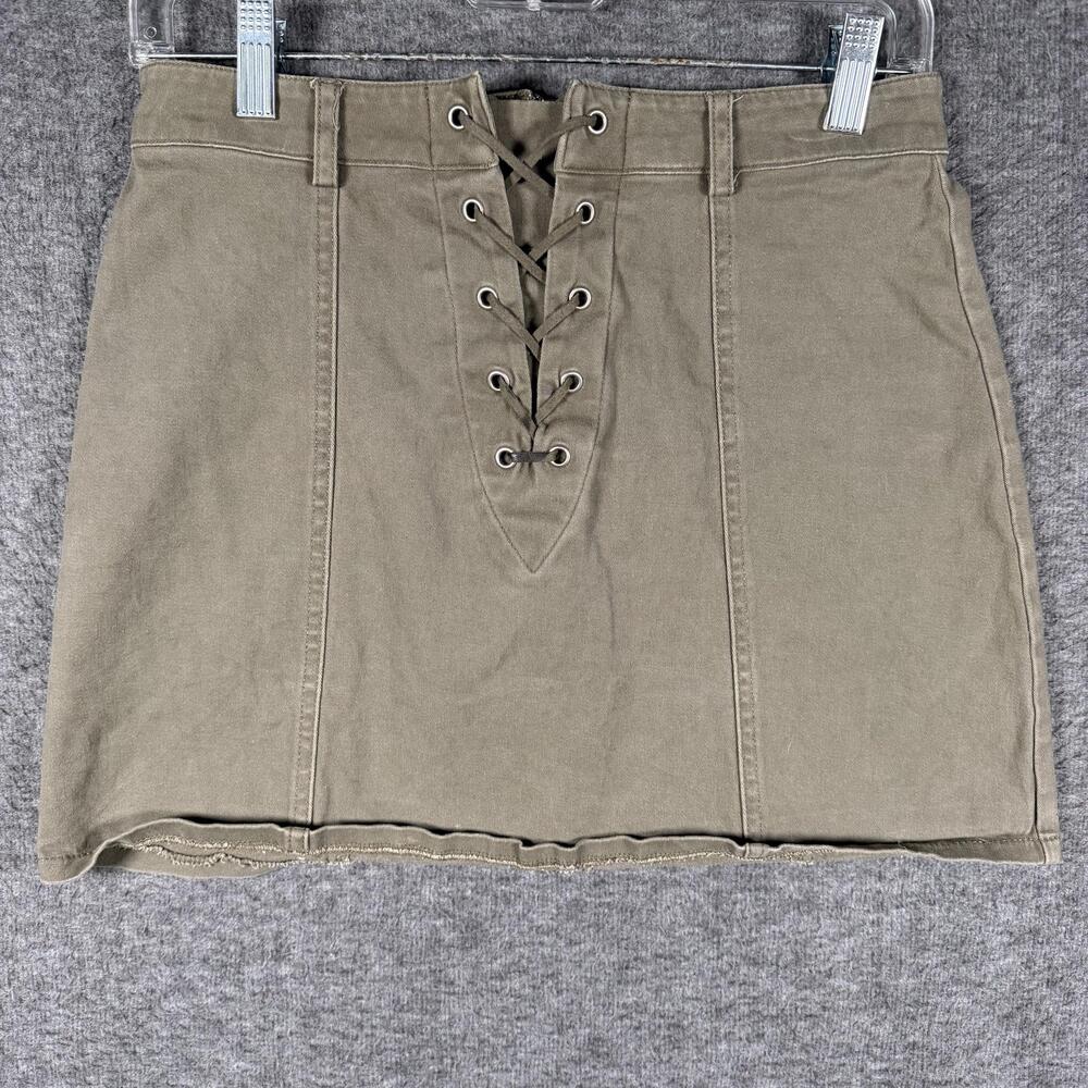 Forever 21 Womens Small Olive Green Lace Up Front Denim Mini Skirt Y2K Festival